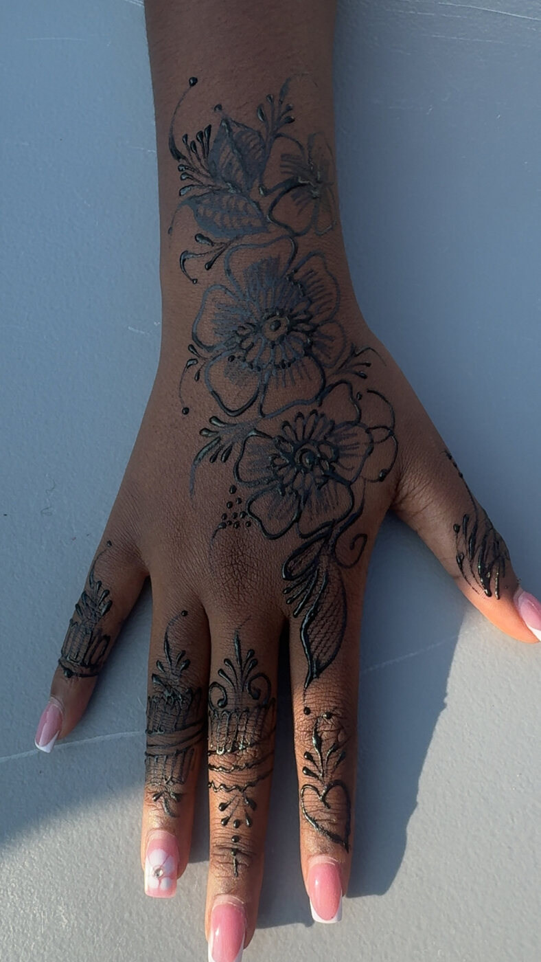 Rose accent hand henna