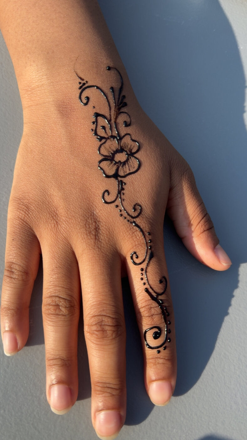 Single rose vine hand henna