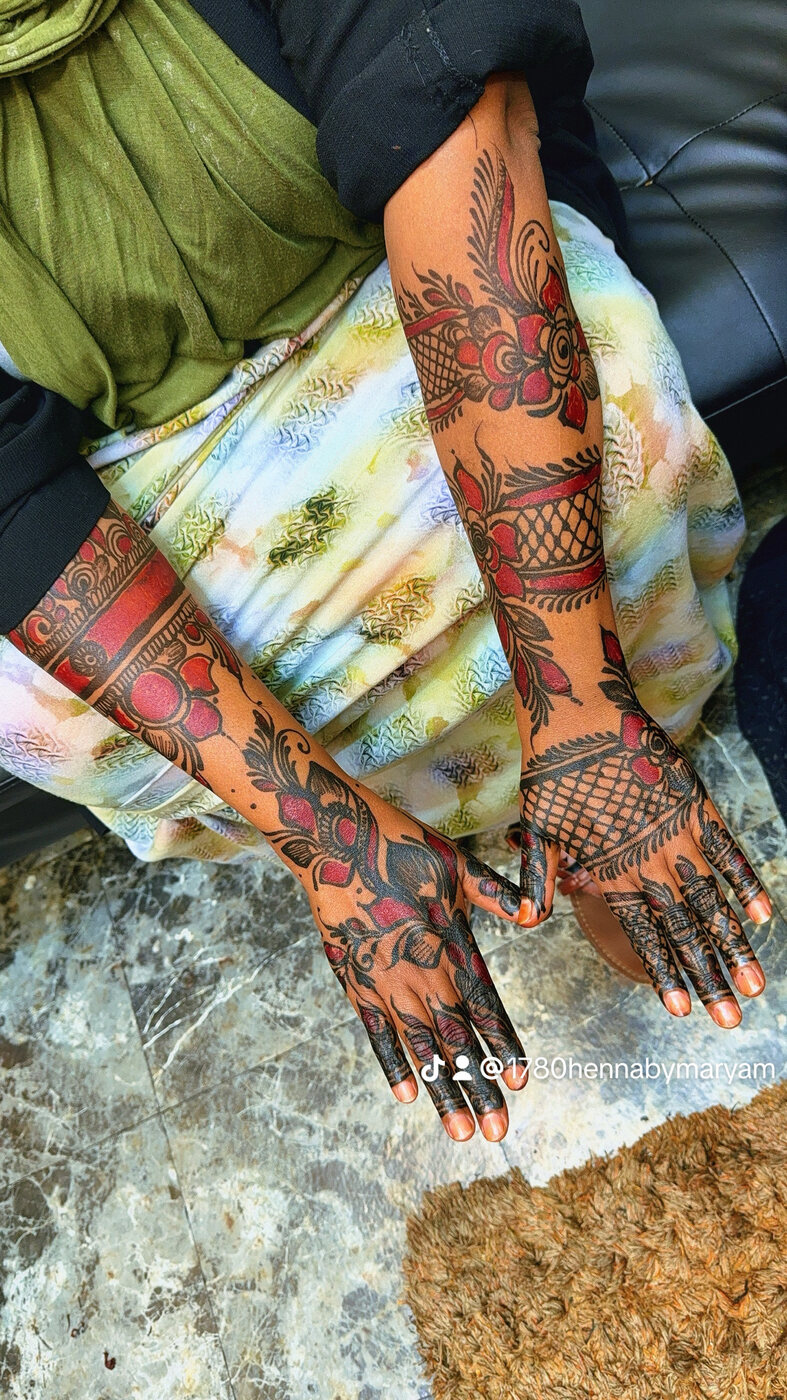 Festive red sleeves henna